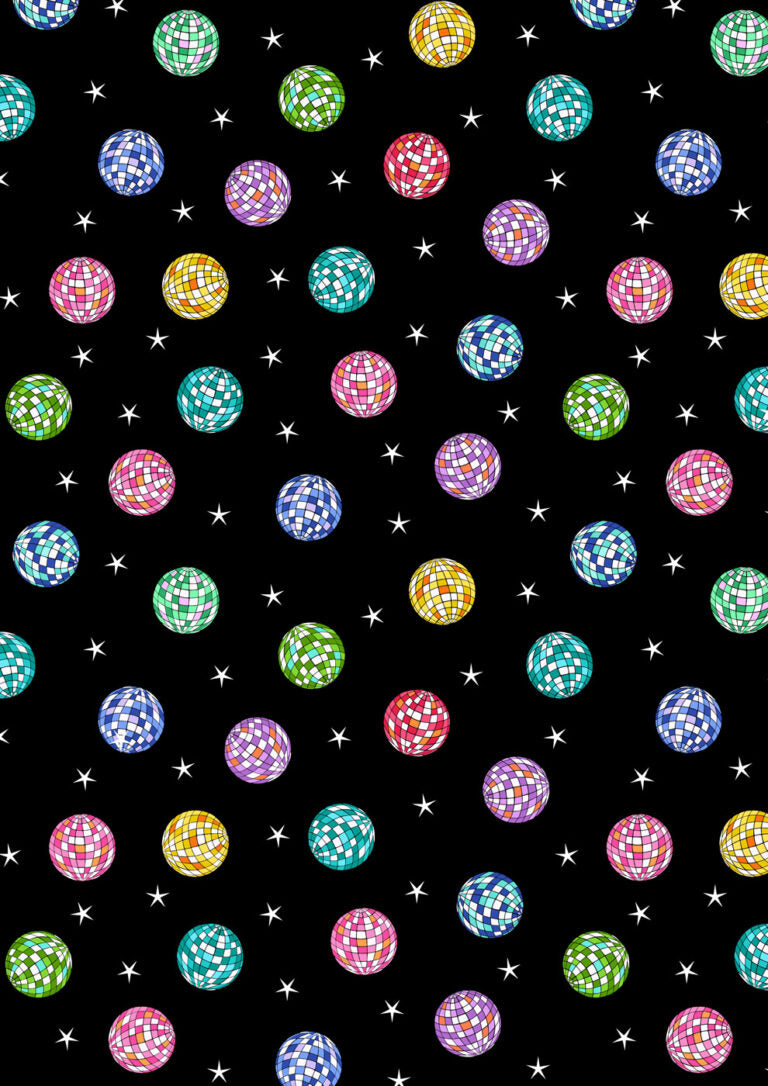 Small Things...Celebration Disco Balls Multi Black Lewis and Irene Cotton Fabric LI-SM136