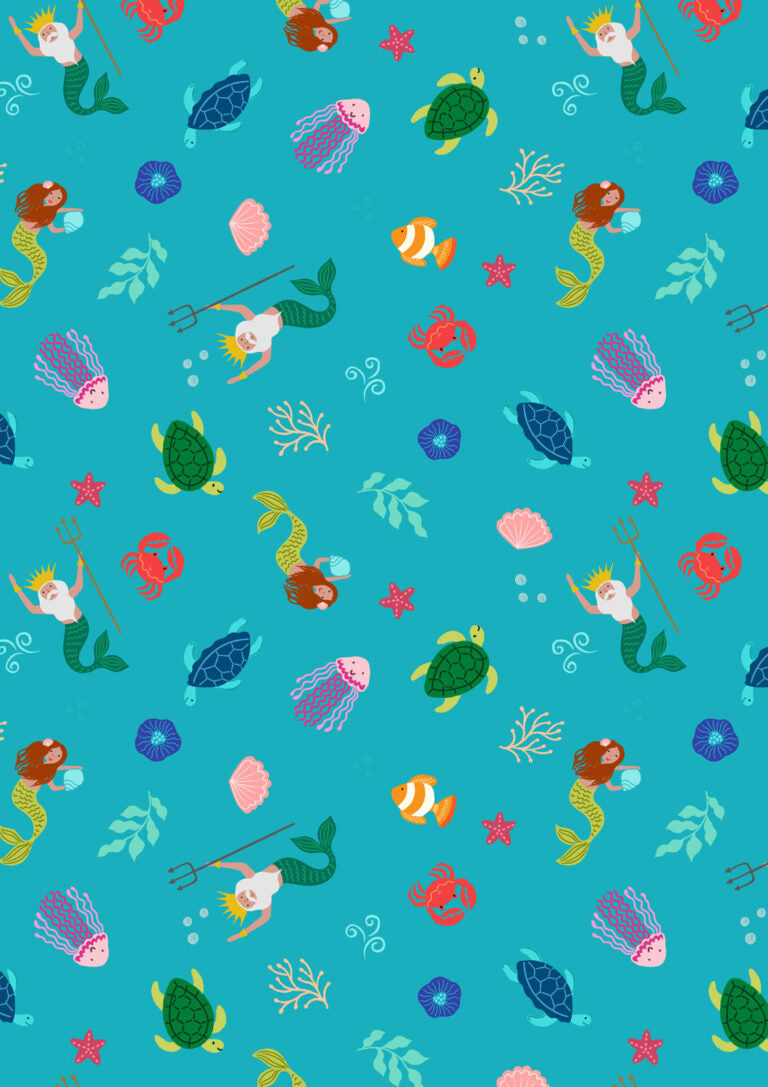 Small Things...Fairytales Mermaid Blue Lewis & Irene Cotton Fabric LI-SM116