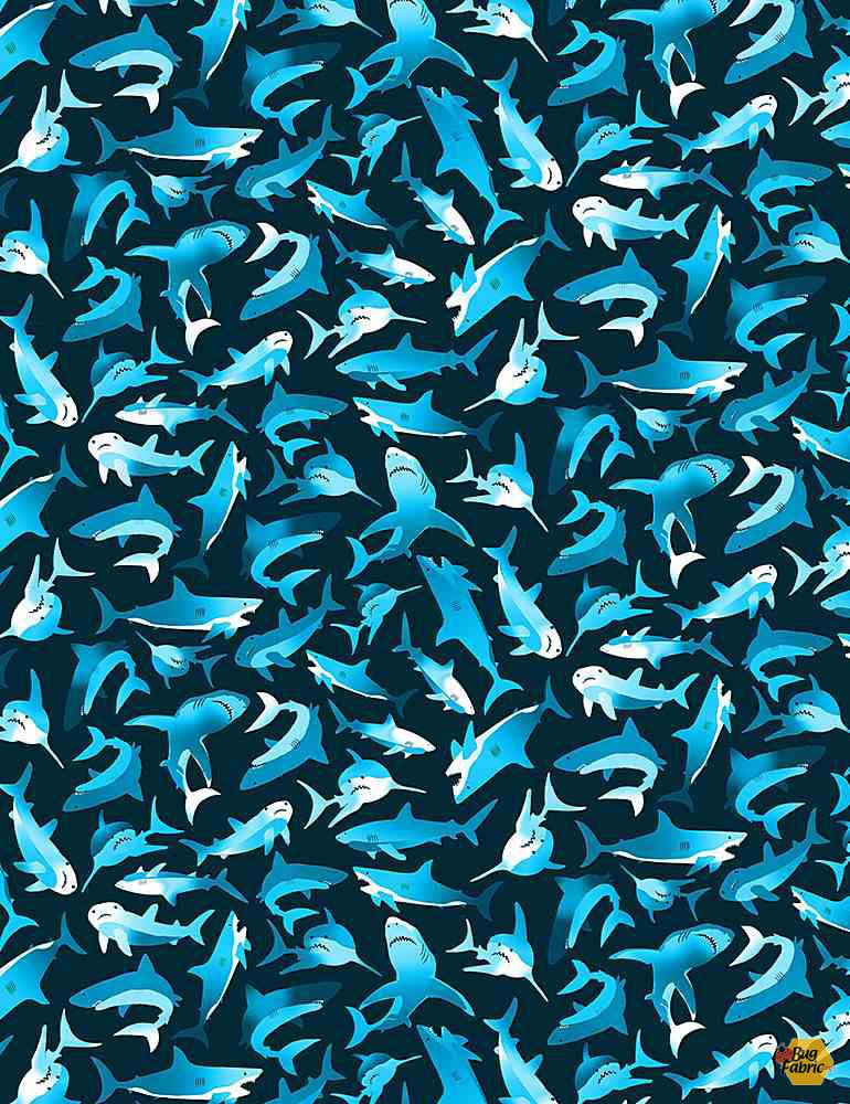 Small World Mini Sharks Navy Blue Timeless Treasures Cotton Fabric