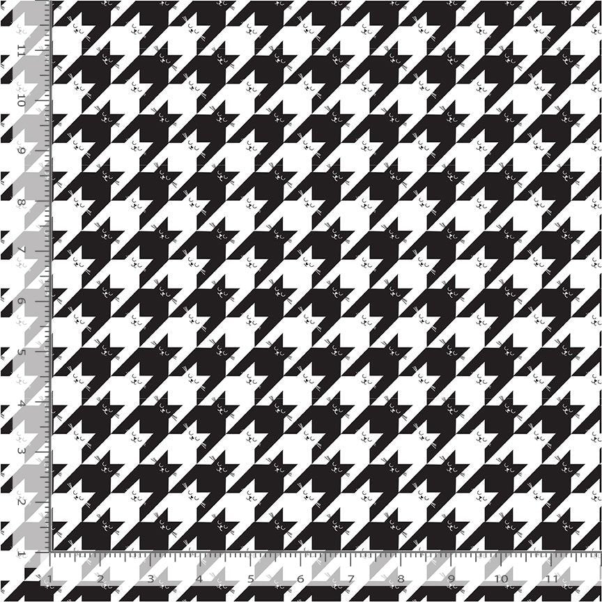 Smitten Kitten Kitty Houndstooth Black Timeless Treasures Cotton Fabric TT-CAT-CD2573-BLACK