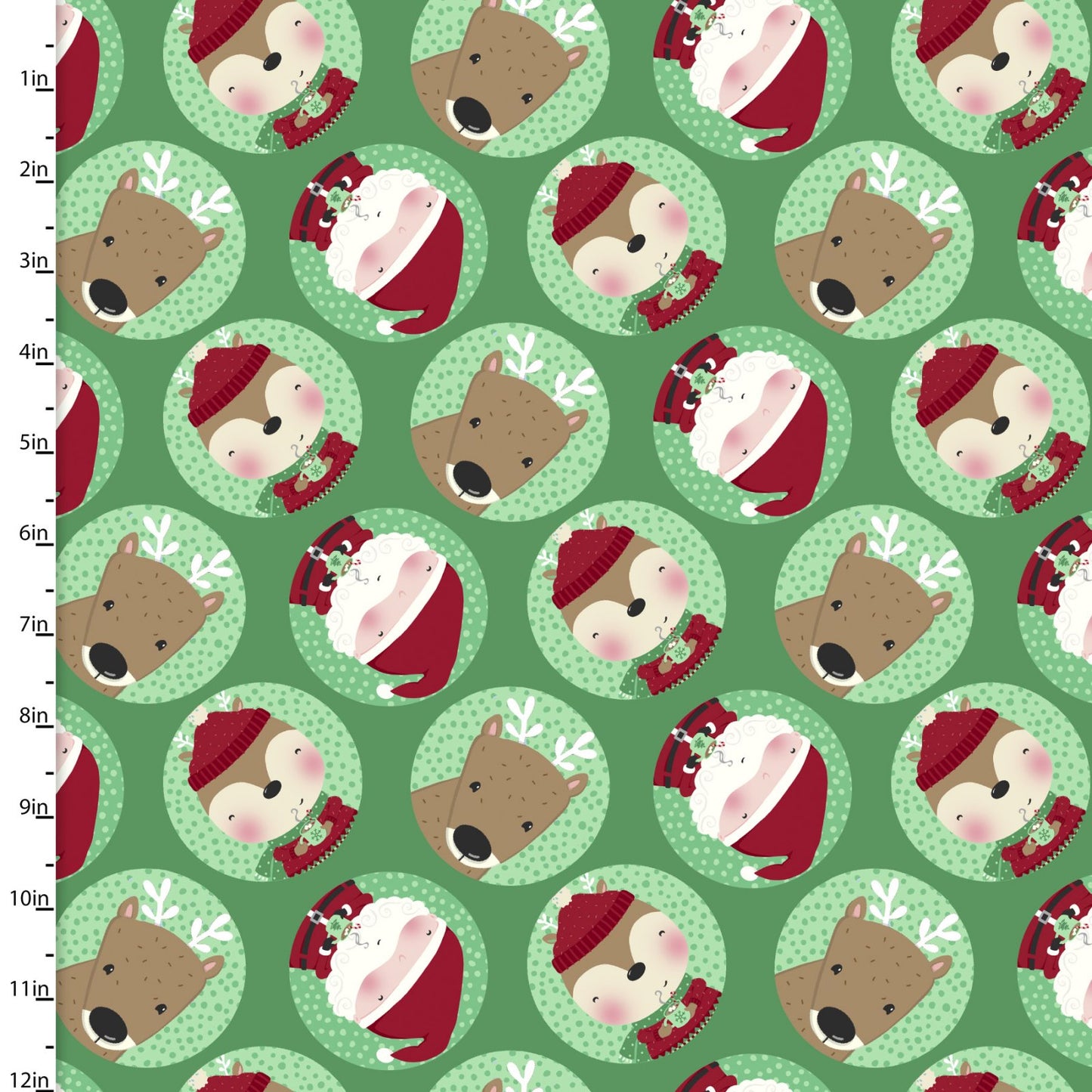 Snow and Hot Cocoa Tossed Faces Santa Reindeer Robin Roderick 3 Wishes Cotton Fabric