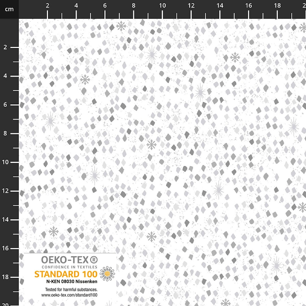 Snow Crystals Metallic Silver Snow Dots Snowflakes White Stof Cotton Fabric STOF-4593-107