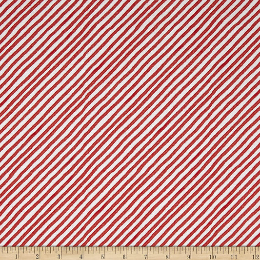 Snow Fun Candy Cane Stripes Bias Diagonal Red Bunnies Timeless Treasures Cotton Fabric TT-CD1400 Red