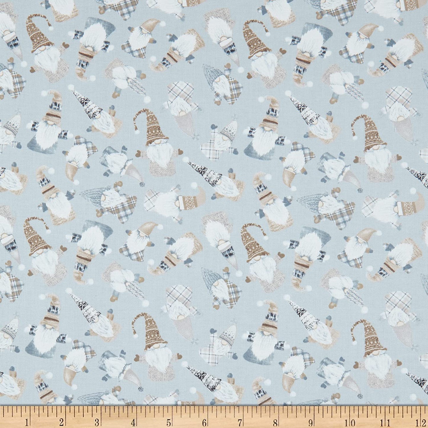Snow Gnomes Tossed Wooden Gnomes Gray Timeless Treasures Cotton Fabric
