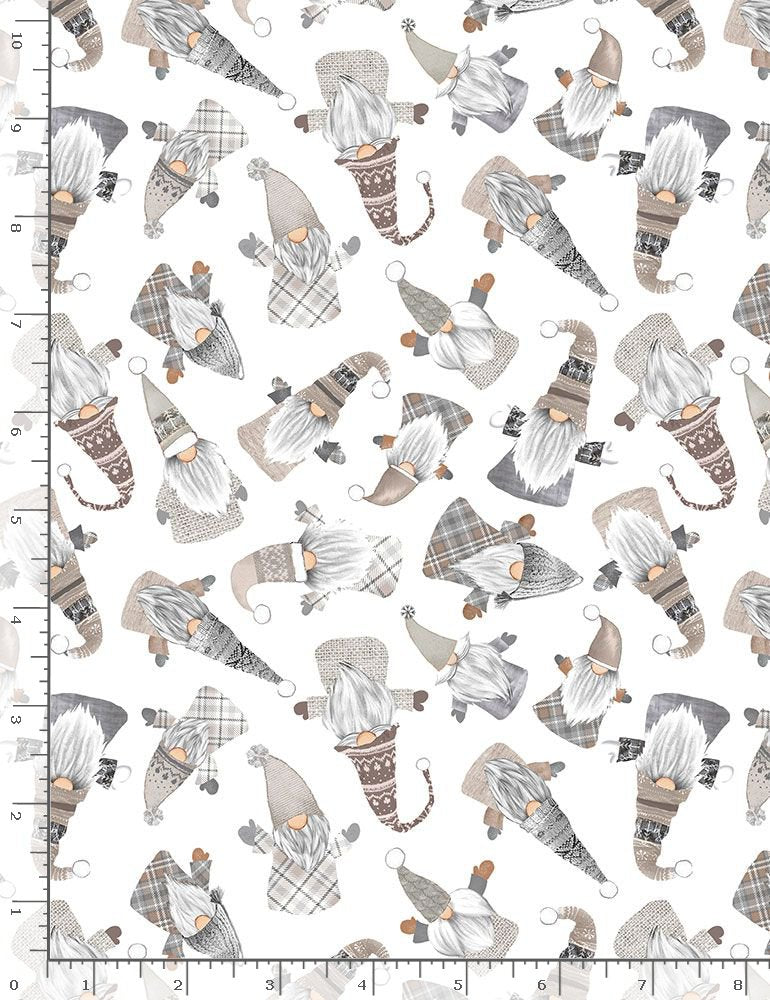 Snow Gnomes Tossed Wooden Gnomes White Timeless Treasures Cotton Fabric