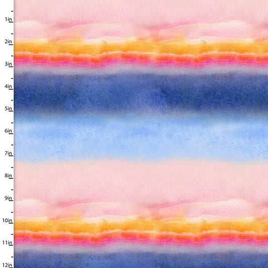 Snowfall the Range Watercolor Sunset John Keeling 3 Wishes Cotton Fabric