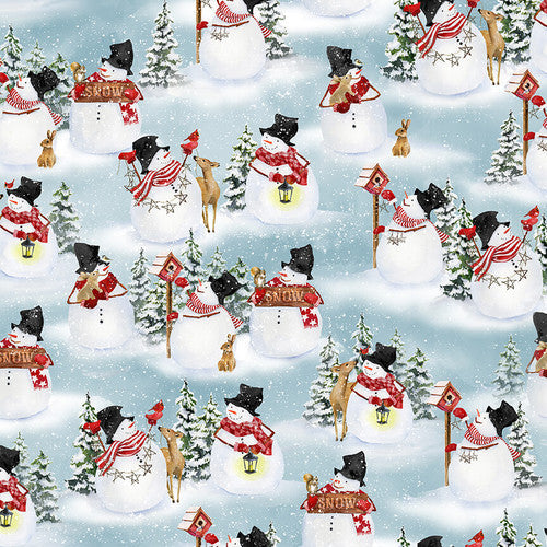 Snow Days Snowman Animals allover Barb Tourtillotte Henry Glass Cotton Fabric