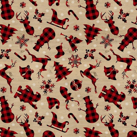 Softie Holiday Buffalo Plaid Christmas Wood Gail Cadden Timeless Treasures 58" Minky Fabric TT-WSOFTIEG-PD2080-WOOD