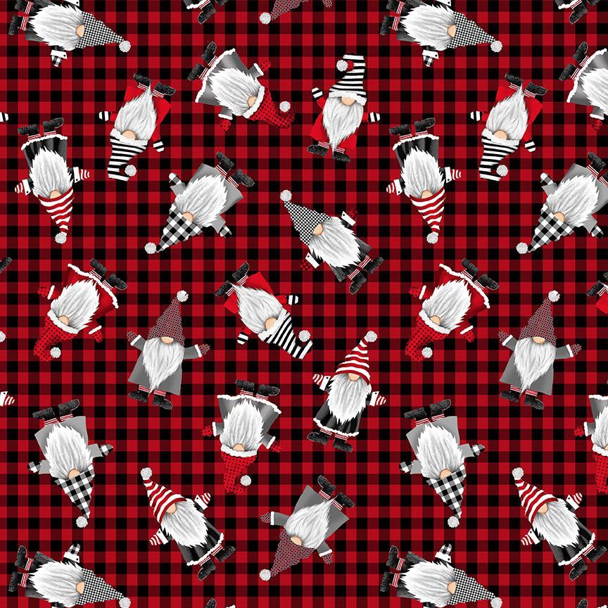Softie Holiday Red Gnomes Check Plaid Red Gail Cadden Timeless Treasures 58" Minky Fabric
