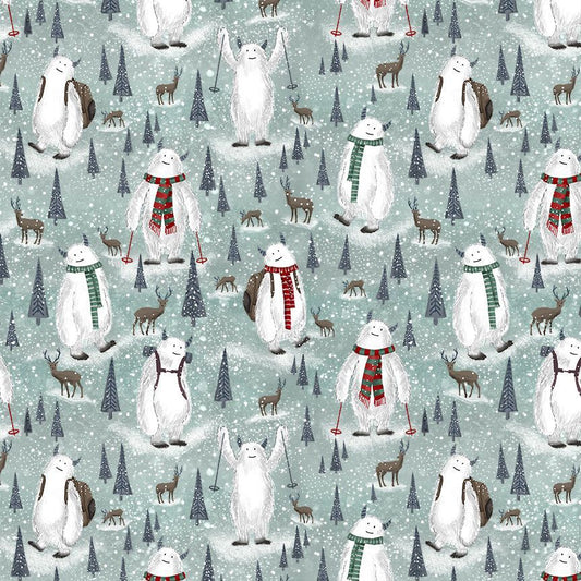 Softie Holiday Winter Skiing Yeti Scenic Gail Cadden 58" Timeless Treasures Minky Fabric TT-WSOFTIEG-PD2144-WINTER