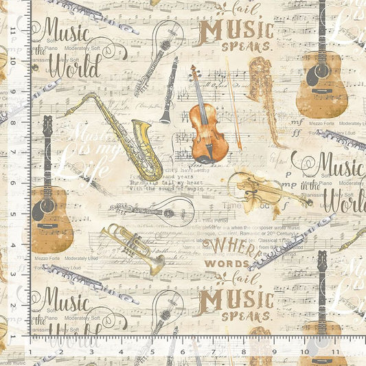 Sonata Instrument Sheet Music Antique Beige Timeless Treasures Cotton Fabric TT-MUSIC-CD3091-ANTIQUE