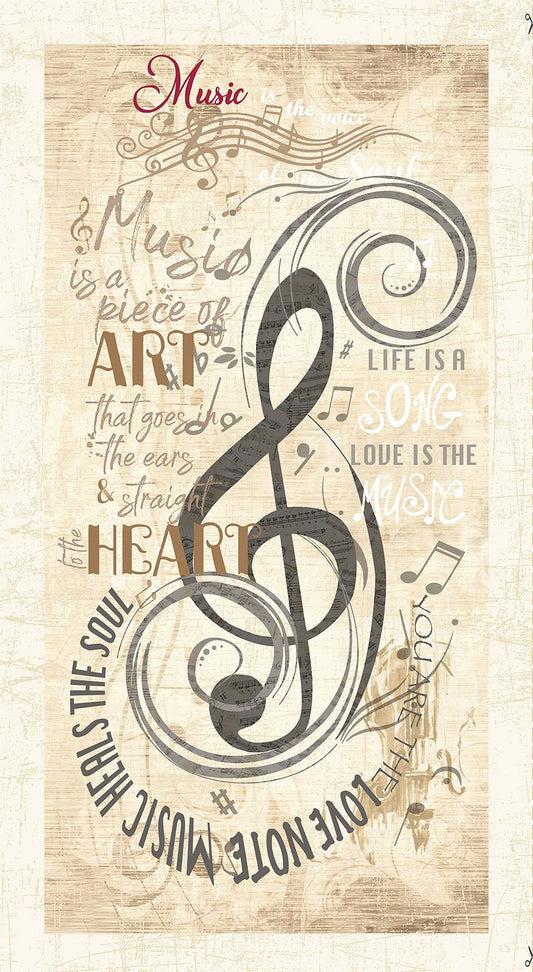 Sonata Music Notes Panel 24" Beige Timeless Treasures Cotton Fabric TT-PANEL-CD3090-BEIGE