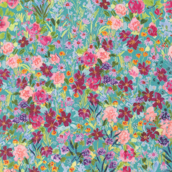 Soulstice Garden Glitter Turquoise Create Joy Project Moda Cotton Fabric MD-39866-13