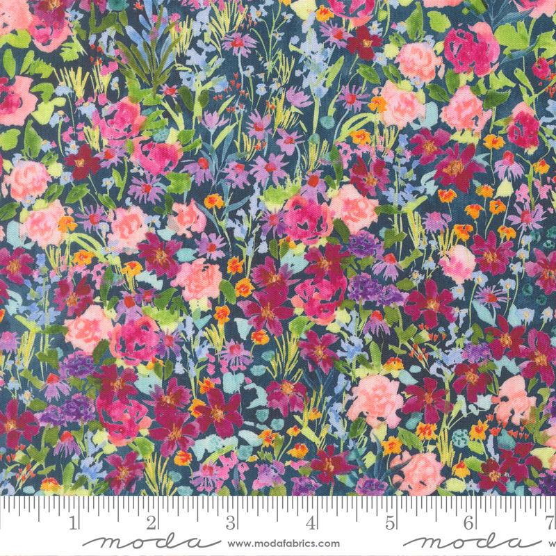 Soulstice Rayon Garden Glitter Navy Create Joy Project Moda Rayon Fabric MD-39866-12R