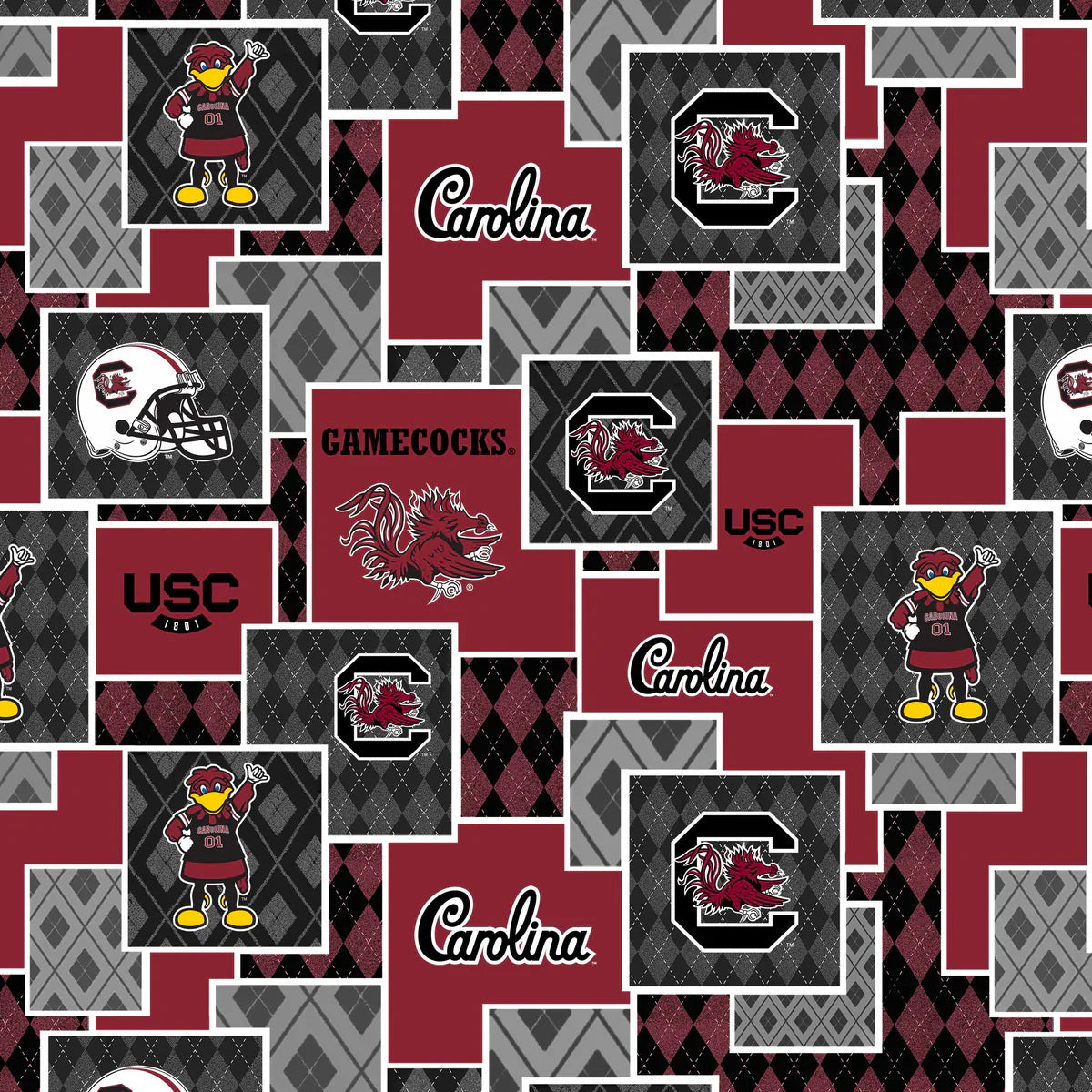 South Carolina Gamecocks NCAA College Argyle Boxes Sykel Cotton Fabric SYK-SC-1371
