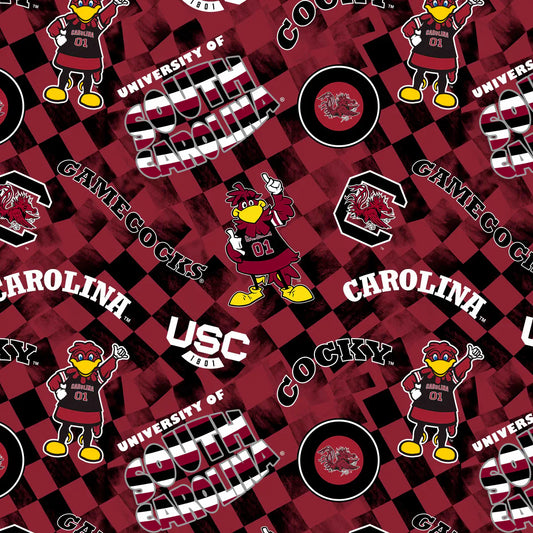 South Carolina Gamecocks NCAA College Check Allover Sykel Cotton Fabric SYK-SC-1370