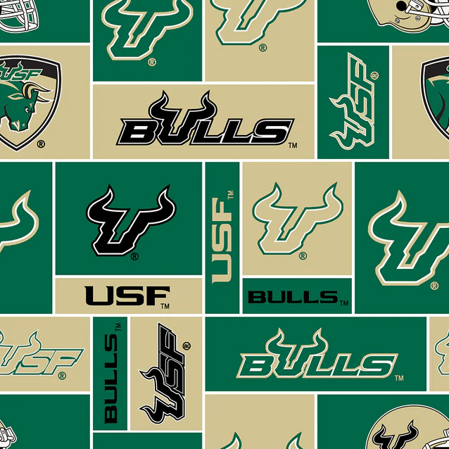 South Florida Bulls NCAA College Geometric Sykel Enterprises Polyester FLEECE Fabric SFL-012 | US Fabric Shop