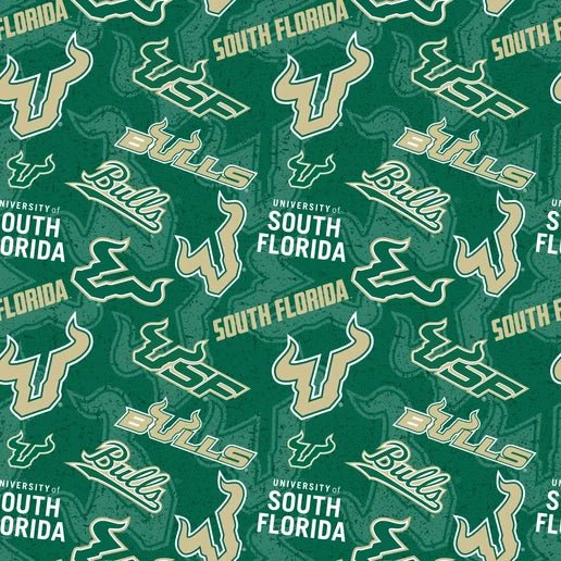 South Florida Bulls NCAA College Tone on Tone Sykel Enterprises Cotton Fabric SFL-1178