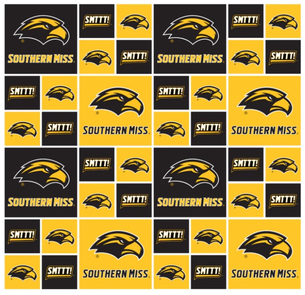 Southern Mississippi Golden Eagles NCAA College Box Sykel Cotton Fabric USM-020