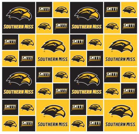 Southern Mississippi Golden Eagles NCAA College Box Sykel Cotton Fabric USM-020