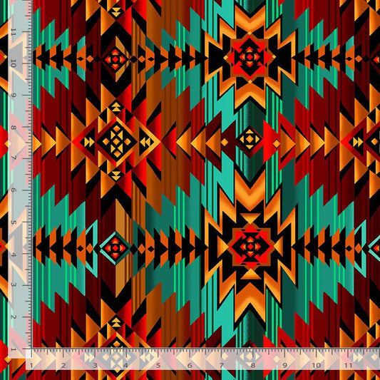 Southwest Blanket Teal Green Brown Timeless Treasures Cotton Fabric TT-WEST-CD7510-TEAL