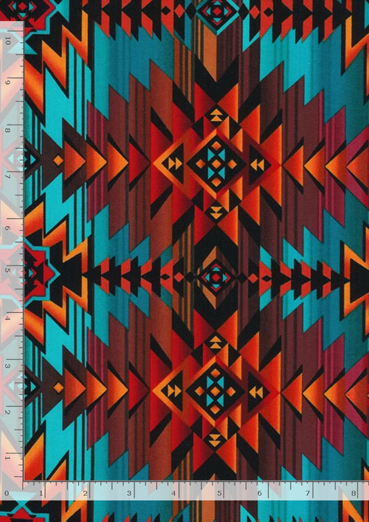 Southwest Cactus Blanket Turquoise Timeless Treasures Cotton Fabric TT-WEST-CD7510-TURQUOISE