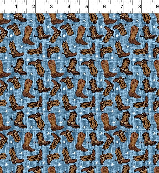 Southwest Minis BootsBlue Jason Yenter In The Beginning Cotton Fabric ITB-9SWM-1 | US Fabric Shop