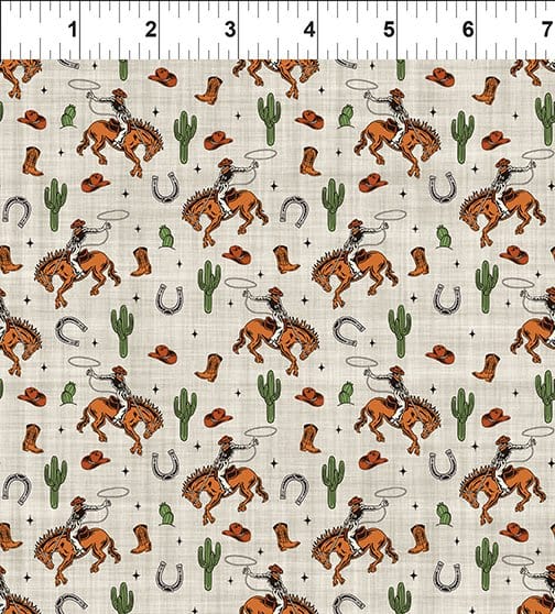 Southwest Minis Bucking BroncosCream Jason Yenter In The Beginning Cotton Fabric ITB-16SWM-1 | US Fabric Shop