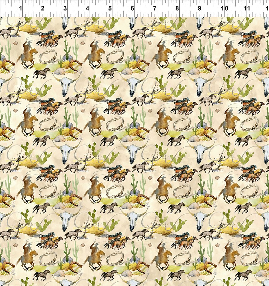 Southwest Minis Wild HorsesMulti Jason Yenter In The Beginning Cotton Fabric ITB-11SWM-1