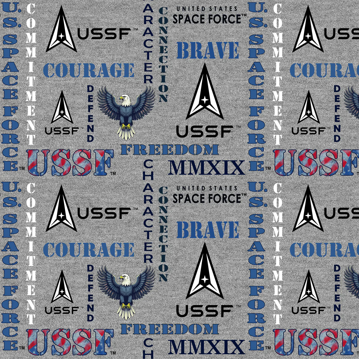 Space Force Heather Print Logo Grey Sykel Enterprises Cotton Fabric SYK-1181-USSF