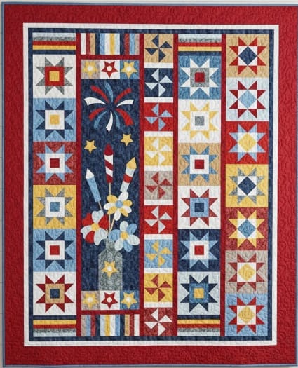 Spangled Blooms Americana Bali Watercolors Batik Quilt Kit 61.5 "x75.5" Karen Hanson Hoffman Fabrics Batik Fabric HF-159-AMERICANA | US Fabric Shop
