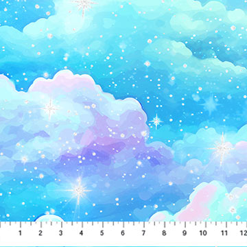 Sparkle Magic Cloud Blue Multi Deborah Edwards Northcott Studio Cotton Fabric NC-G27637-43