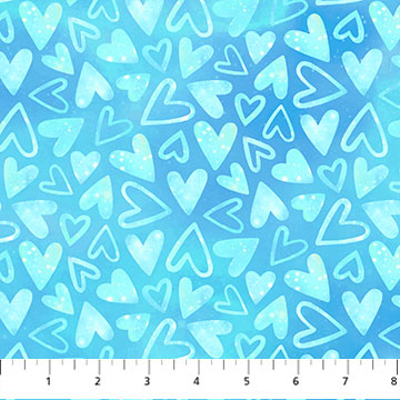 Sparkle Magic Hearts Blue Deborah Edwards Northcott Studio Cotton Fabric NC-27642-43