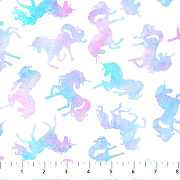 Sparkle Magic Unicorn Toss White Multi Deborah Edwards Northcott Studio Cotton Fabric NC-27639-10