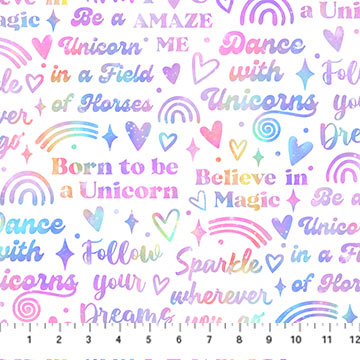 Sparkle Magic Words White Deborah Edwards Northcott Studio Cotton Fabric NC-27640-10