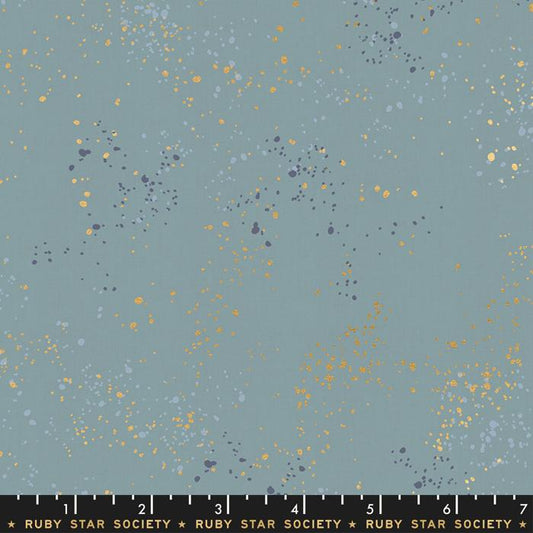 Speckled Metallic Soft Blue Gold Ruby Star Society Moda Cotton Fabric MD RS5027-48M