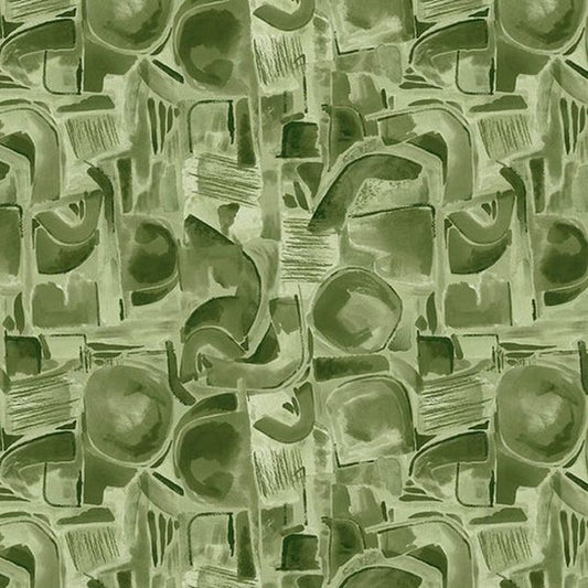 Spectral 118" Wide Backing Abstract Shapes Tonal Sage Green Satin Moon Designs Blank Quilting Cotton Fabric