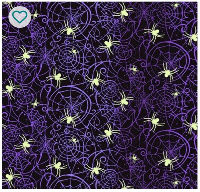 Spiderwebs Cobwebs Purple and Black Bewitched Glow Dark Fabric Traditions Cotton Fabric
