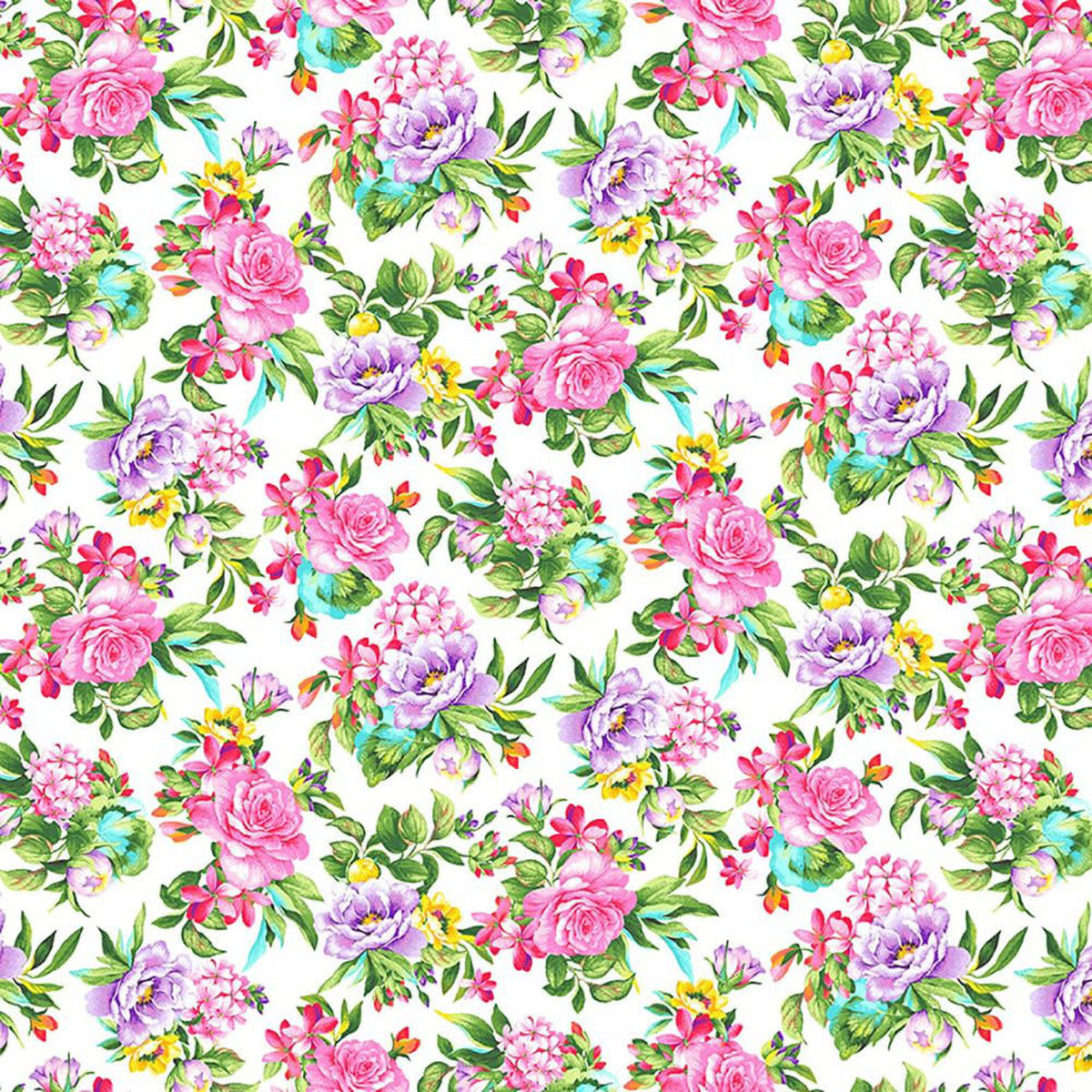 Splendid Path Tossed Floral White Karen Montgomery Studio E Cotton Fabric