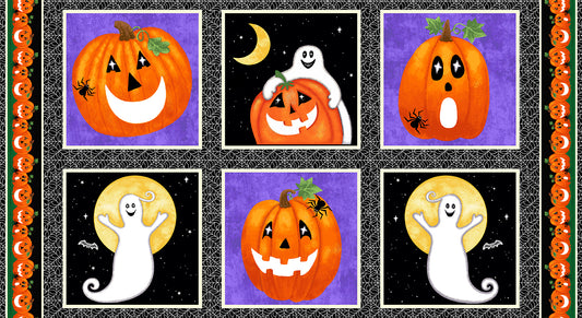 Spooky Friends Blocks Panel 24” Multi Sharla Fults Studio E Cotton Fabric SE-7062G-93