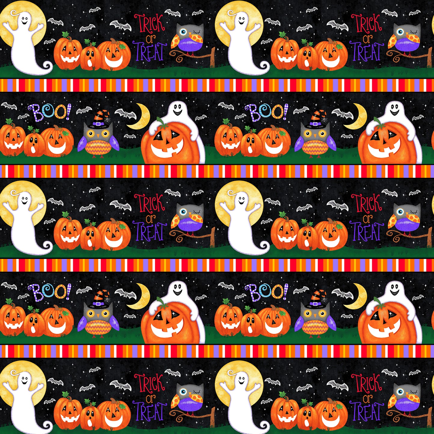 Spooky Friends Border Stripe Multi Sharla Fults Studio E Cotton Fabric