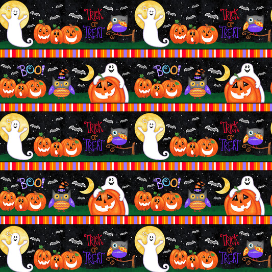Spooky Friends Border Stripe Multi Sharla Fults Studio E Cotton Fabric SE-7061G-93