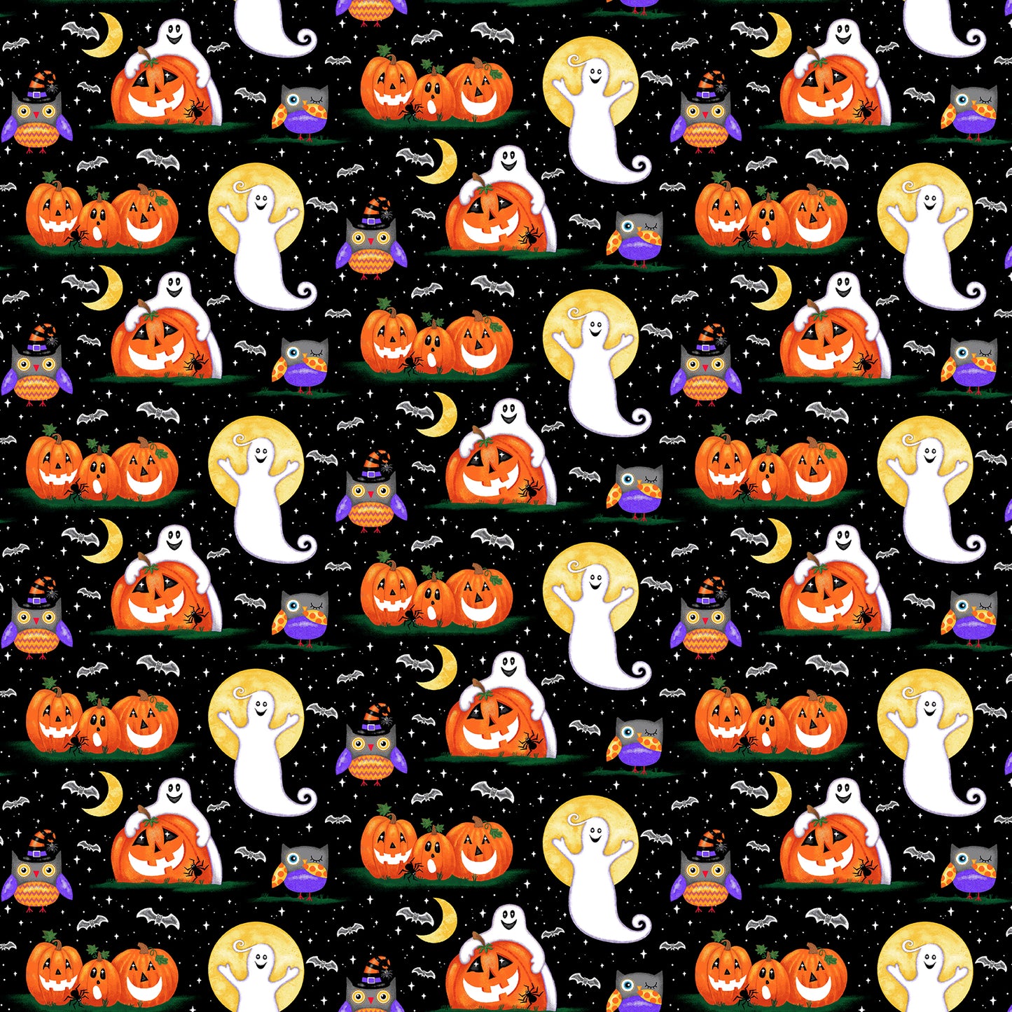 Spooky Friends Spooky Scenery Ghosts Pumpkins Multi Sharla Fults Studio E Cotton Fabric SE-7051G-93