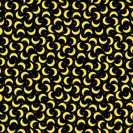 Spooky Friends Tossed Moon And Stars Black Sharla Fults Studio E Cotton Fabric SE-7054G-94