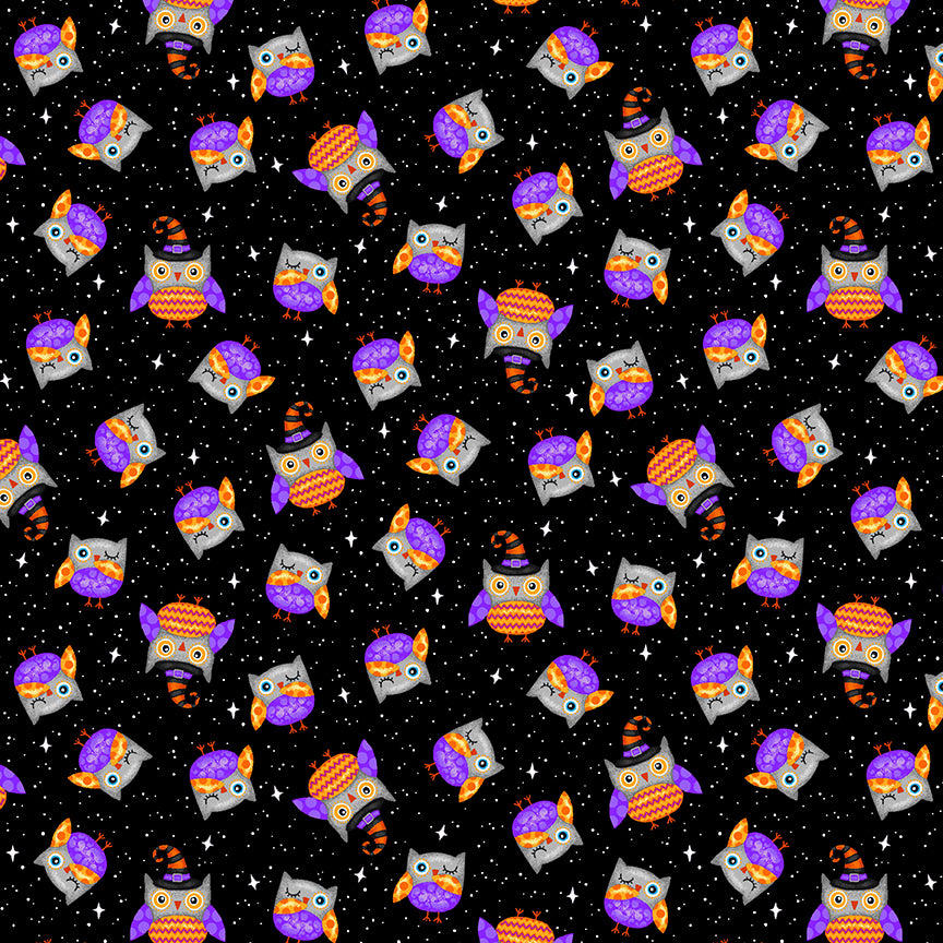 Spooky Friends Tossed Owl Multi Sharla Fults Studio E Cotton Fabric SE-7056G-95