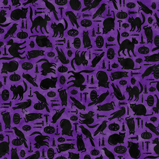 Spooky Hallow Cats and Crows Purple Maywood Studio Cotton Fabrics
