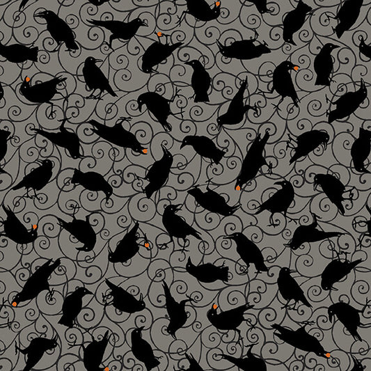 Spooky Night Tossed Crows Grace Popp Studio E Cotton Fabric SE-5722-91 Gray