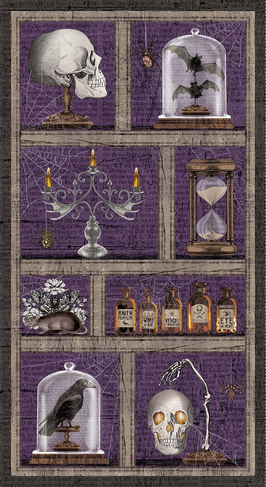 Spooky Vibes Halloween Panel 24" Skull Candelabra Crow Erin Wilde Blank Quilting Cotton Fabric BQ-2730P-55