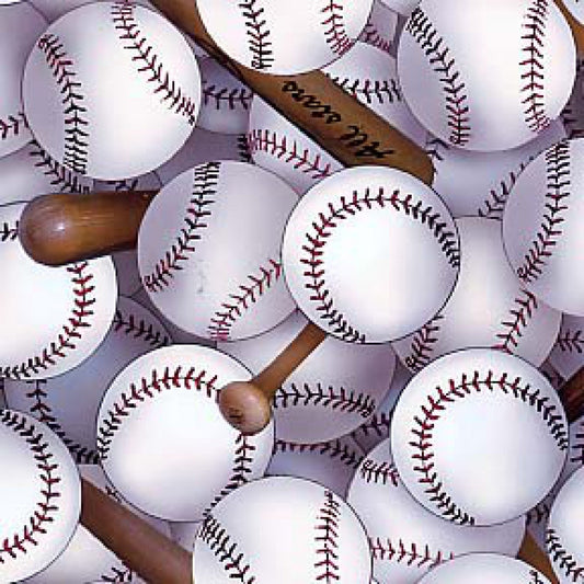 Sports Packed Baseballs White Elizabeth's Studio Cotton Fabric