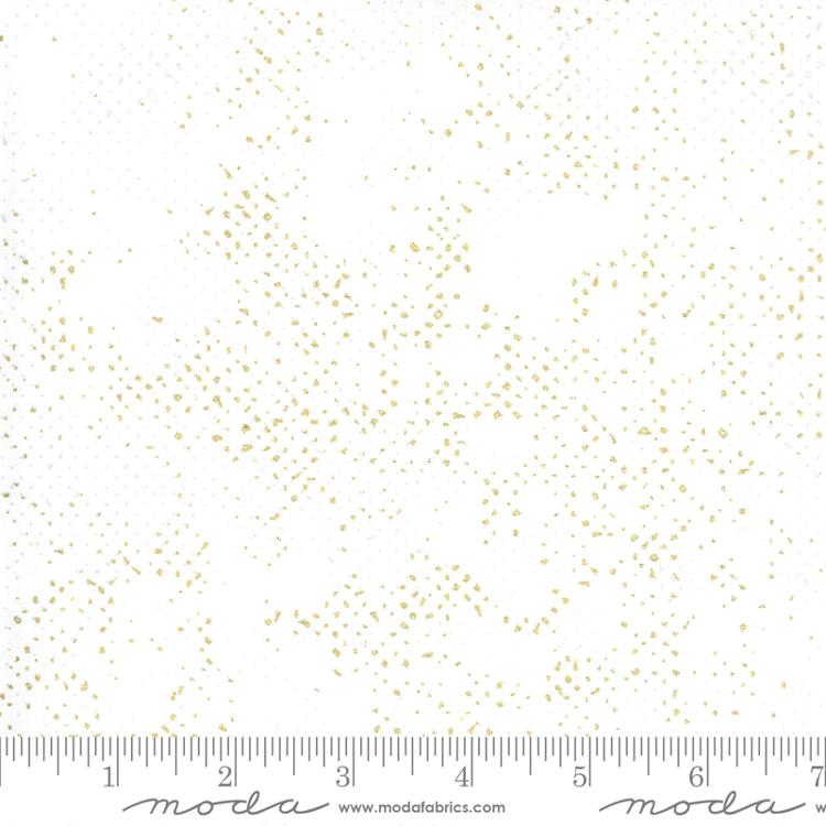 Spotted Cloud White Gold Metallic Zen Chic Moda Cotton Fabric MD 1660 140M